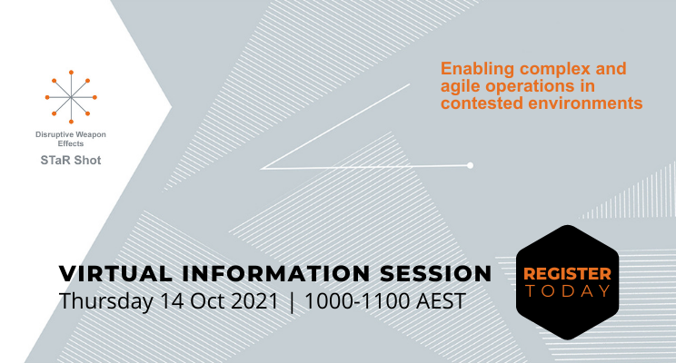 DWE Virtual Info Session BLOG HEADER – V2 QDSA is hosting a virtual information session Thursday 14 October with STaR Shot Leader for Disruptive Weapons Effects STaR Shot Capability Call Out. Register here.